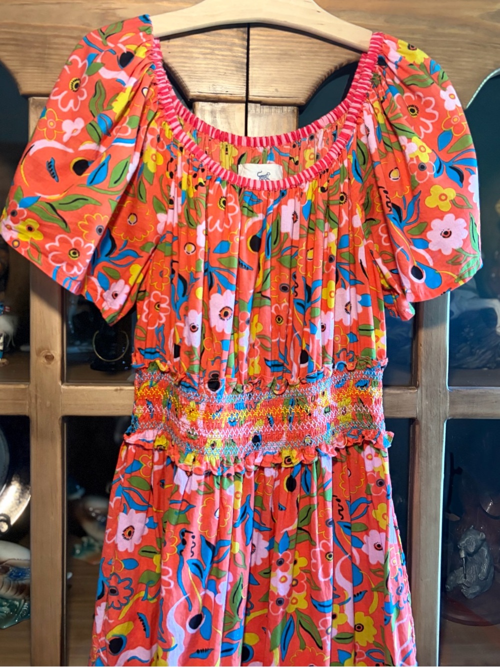 Printfresh Penciled In Dress Size Medium Bright Floral Maxi Dress Coral & Blue - Picture 5 of 11